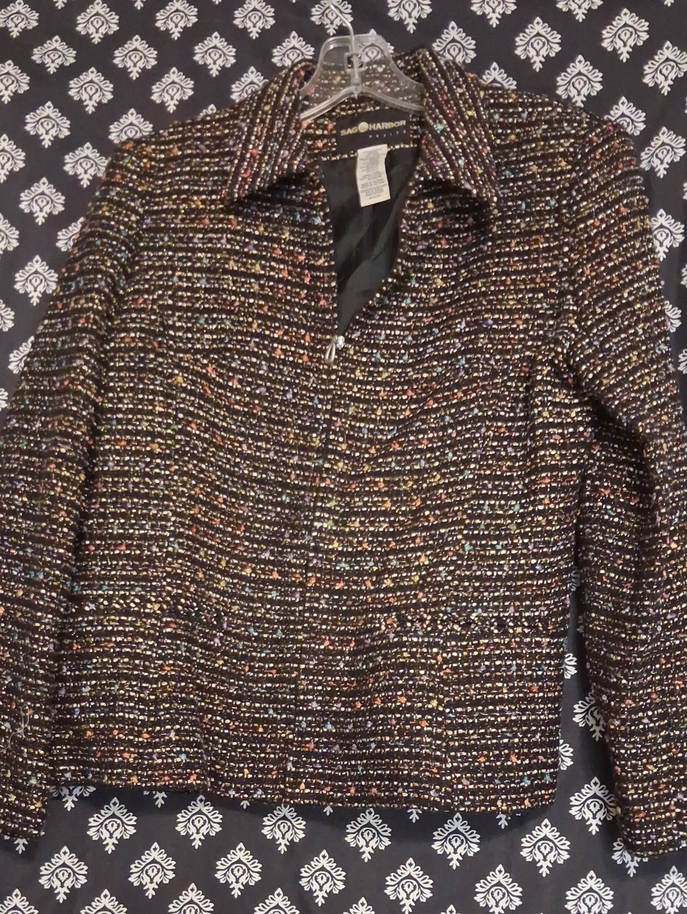Sag Harbor Black Tweed Jacket with Multicolor Flecks